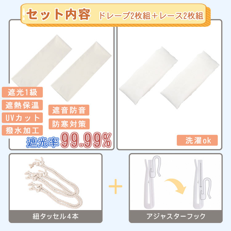 既製カーテン4枚セット 1級遮光 遮熱保温 防音